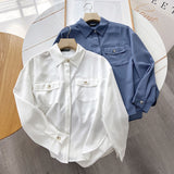 Women T-Shirt Shirt Women's White Shirt Design Double Pocket Shirt