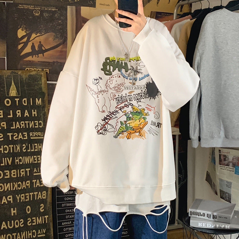 Men Hoodie Sweater Men's Loose Printed Casual Korean Style Autumn Crew Neck Long Sleeve