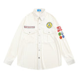Men Long Sleeve T Shirt Men's Ins Loose Casual Embroidered Lapel Shirt Coat