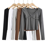 Women T-shirt U-Neck Long-Sleeved Bottoming Shirt Fall/Winter Slim T-shirt