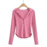 Women T-Shirt Sleeve Hooded T-shirt Women's Spring and Autumn Korean Style Short