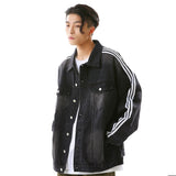 Men Denim Jacket Washed and Worn Denim Jacket Men's Loose Casual Striped Long Sleeve
