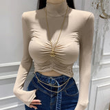 Women Long Sleeve Shirt Short Bottoming Shirt Long Sleeve