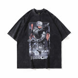 Men T Shirt Cartoon Printed Short-Sleeved T-shirt Men's Summer Loose Wash Distressed