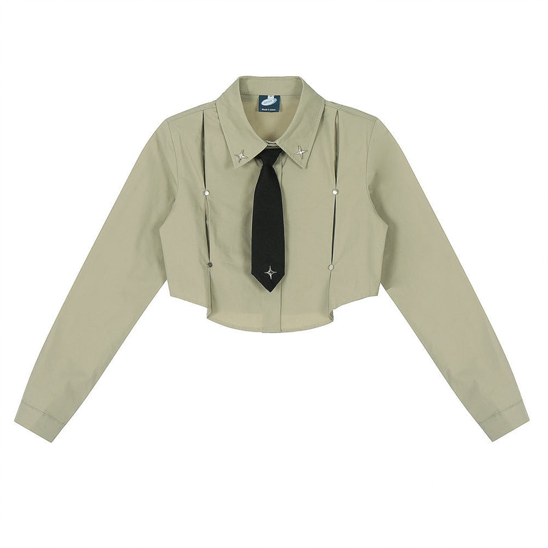 Women Long Sleeve Shirt Women's Short Shirt Spring and Autumn Long Sleeve Shirt