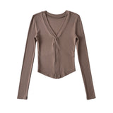 Women T-Shirt Long Sleeve Bottoming Shirt Women Fall Slim Fit V-neck Slimming T-shirt