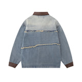 Men Denim Jacket Men's Loose Lapels Washed and Worn Denim Jacket