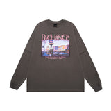 Men Hoodie Landscape Printing round Neck Men's Loose Casual