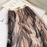 Women Skirt Spring/Summer Mesh Floral Print Pleated Skirt Skirt