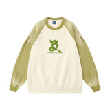 Men Hoodie Color-Block Raglan Sleeves Inkjet Sweater Flocking Letter Embroidery Pullover Loose