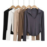 Women T-shirt Polo Collar Bottoming Shirt Women's Stretch T-shirt Top