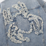 Men Denim Jacket Embroidered Spider Denim Jacket Men Loose Wash Do the Old Cowboy Coat