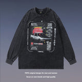 Men Long Sleeve Shirt Long Sleeve T-shirt Men and Women Couple Washed Distressed Street round Neck