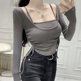 Women Long Sleeve Shirt Camisole Upper Clothes Long Sleeves T-shirt Women