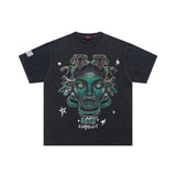 Lost Intricacy T-Shirt Medusa Snakehead Print Short Sleeve Wash
