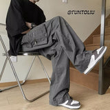 Men Sweatpants Overalls Men's Summer Wide Leg Straight Mop Pants Casual