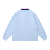 Men Hoodie Embroidery Love Lapel Sweater Boys Loose Long Sleeve Half-Open Collar Polo Shirt Pullover Top
