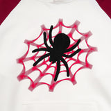 Men Hoodie Spider Web Contrast Color Raglan Hooded Sweater