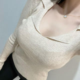 Women Long Sleeve Shirt Slim Fit V-neck Bottoming Shirt