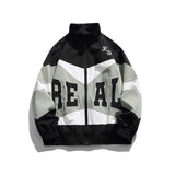 Unisex Jacket Fall Color-Blocking Letter Embroidered Coat
