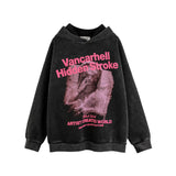 Men Hoodie Retro Figure Statue Printed Sweater Washed Pullover Hoodie