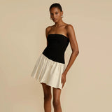 Women Desses Spring Sexy Color Block Tube Top Short Skirt Dress Dress