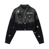 Men Denim Jacket XINGX Embroidered Denim Jacket Male and Female Couples Wear Washed Distressed Jacket