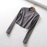 Women T-Shirt Spring round Neck Long Sleeve Short T-shirt Bottoming Shirt