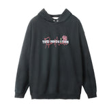 Men Hoodie Rose Printed Hood Sweater Men's Loose Washed-out Distressed Hoodie