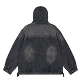 Men Denim Jacket Washed Distressed Stitching Denim Hoodie Men's Loose Jacket Hooded Coat Autumn and Winter