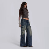Women Cargo Pants Jeans Women Stitching Casual Straight Pants