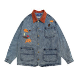 Men Denim Jacket Washed Do the Old Cowboy Coat Men's Ins Embroidered Lapel Shirt Jacket