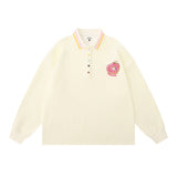 Men Hoodie Embroidery Love Lapel Sweater Boys Loose Long Sleeve Half-Open Collar Polo Shirt Pullover Top