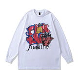 Men Long Sleeve Shirt Vintage Men's Sweater Bottoming Cartoon Printed Long-Sleeved T-shirt