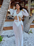 Women Sweater Dress Long Sleeve Knitted Two-Piece Seaside Skirt