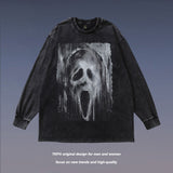 Men Long Sleeve Shirt Retro Worn Looking Washed-out Long Sleeve T-shirt Men's Loose Couple