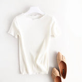 Women T-Shirt Summer Knitted Short-Sleeved T-shirt for Women Short Bottoming Shirt