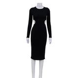 Women Desses Autumn and Winter round Neck Long Sleeve Knitted Dress Hip Skirt