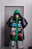 Unisex Jacket Autumn Motorcycle Printing Leather Coat