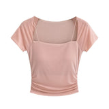 Women T-Shirt Stitching Mesh Short Sleeve T-shirt Women's Short Top