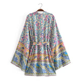 Women T-Shirt Spring Printed Cardigan Long Sleeve Belt Top