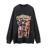 Men Long Sleeve Shirt Printed Washed Long Sleeve Bottoming T-shirt Men and Women Vintage