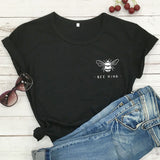 Cute Bee Kind Pocket Print T-shirt Funny Women Inspirationa