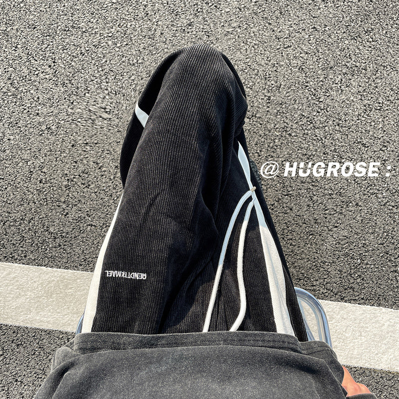 Men Sweatpants Corduroy Loose Straight Wide Leg Pants