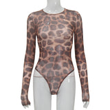Women Jumpsuit round Neck Long Sleeve Sexy Leopard Print Jumpsuit