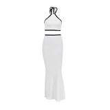 Women Dresses Summer Backless Sheath Split Skirt Casual Suit