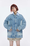 Unisex Jacket Autumn Washed Buckle Denim Coat Women's Clothing