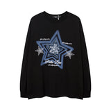 Men Long Sleeve Shirt Denim Embroidered Couple Long Sleeve Bottoming T-shirt Idle Style Men and Women