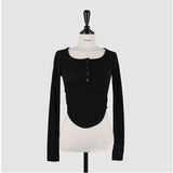 Women Long Sleeve Shirt Bottoming Shirt Curved Top Spring Show Chest