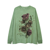 Men Long Sleeve Shirt Graffiti Washed and Worn Bottoming Long Sleeve T-shirt Loose Men and Women